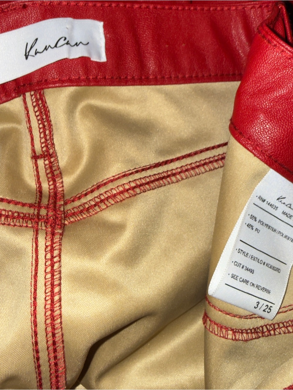 KanCan Red Faux Leather Moto Rockabilly Skinny Pants Ankle Zip Women’s 3/25 - Picture 6 of 6